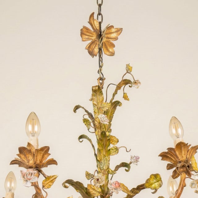 Louis XV Style Porcelain Flower Basket Chandelier, 1960s For Sale - Image 6 of 9