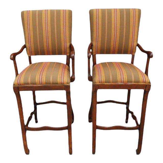 Vintage 1980’s Lorts Wooden/Fabric Bar Stools- a Pair For Sale