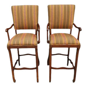 Vintage 1980’s Lorts Wooden/Fabric Bar Stools- a Pair