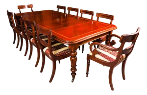 Antique William IV Extending Dining Table and Chairs in Mahogany, Set of 11