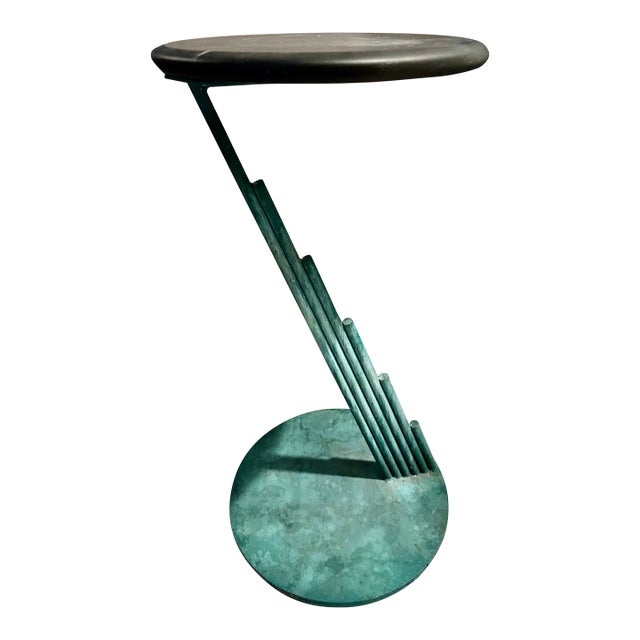 Curtis Jere Verdigris Patinated Marble Top Sculptural Table, Signed For Sale