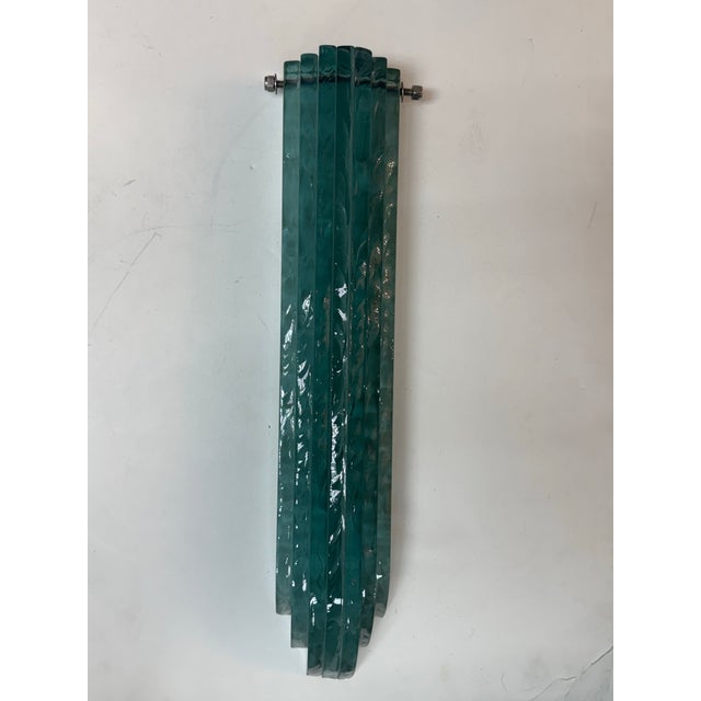 Metal 1980s Karl Springer Purcell Brass + Aqua Glass Sconces, Pair For Sale - Image 7 of 12