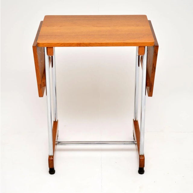 Mid-Century Modern Oak and Chrome Drop Leaf Side Table, 1950s For Sale - Image 3 of 10