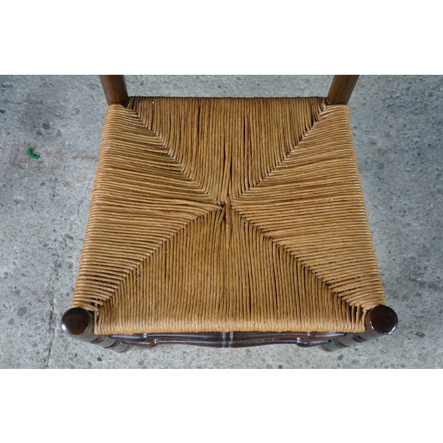 4 Mid 20th Century French Country Shaker Style Oak Ladderback Dining Chairs Rush Seat Farmhouse For Sale - Image 12 of 18