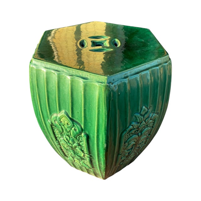 Chinese Garden Seat Celadon Ceramic Emerald Green Stool Antique Decor Large 16"h For Sale - Image 12 of 18