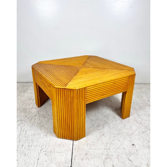 Late 20th Century Vintage Split Reed Rattan Square Coffee Table For Sale - Image 5 of 9