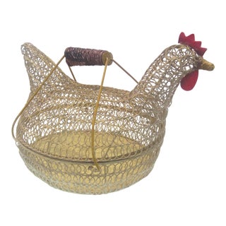 1940s Country Carrying Chicken Shaped Wire Basket For Sale
