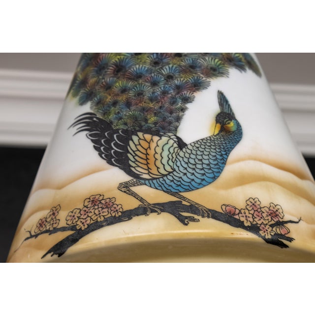 1930s Art Deco Glass and Brass Pendant Light with Bird Paintings, France, 1930s For Sale - Image 5 of 18