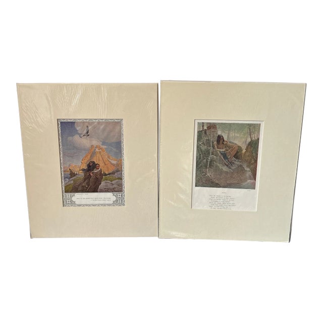 Pair of Original Antique Offset Lithograph Prints. American Indian Painted by N. C. Wyeth 1903 For Sale