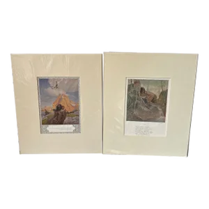 Pair of Original Antique Offset Lithograph Prints. American Indian Painted by N. C. Wyeth 1903