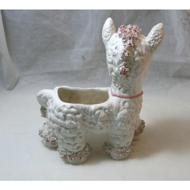 Mid Century Ceramic Baby Donkey Planter Pink & White Spaghetti Detail For Sale - Image 4 of 10
