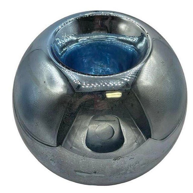 1930s Large 1930s Czechoslovakian Art Deco Cobalt Blue Mercury Glass Round Ball Vase For Sale - Image 5 of 9