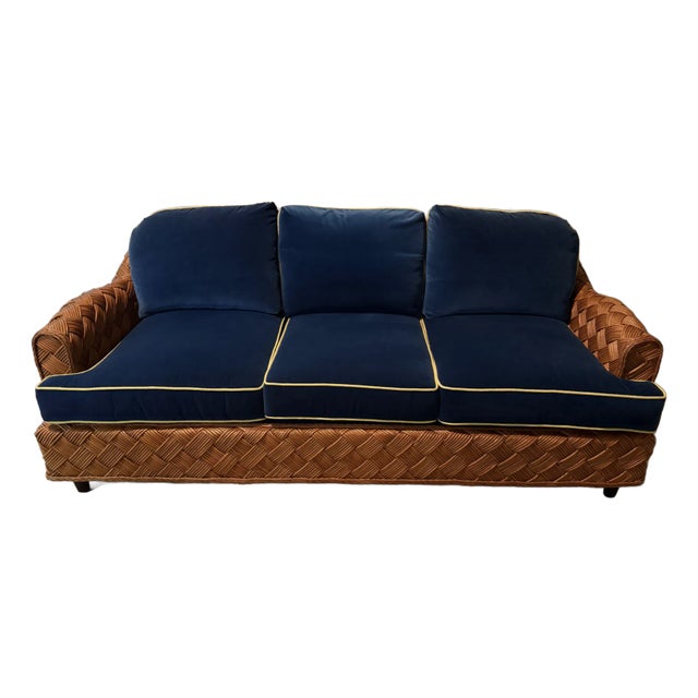 Walters Wicker 82" Portia Sofa Custom Back and Seat Cushions With Contrast Welt For Sale