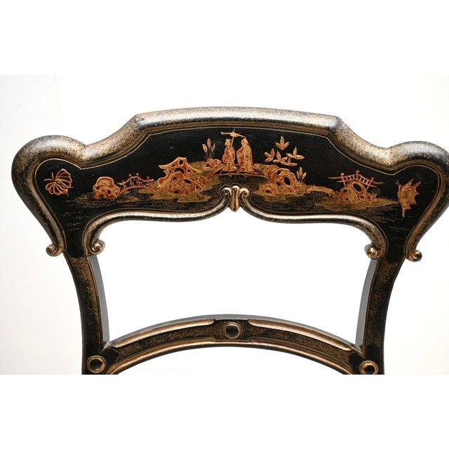 Black Antique Victorian Lacquered Chinoiserie Side Chairs, 1870, Set of 2 For Sale - Image 8 of 11