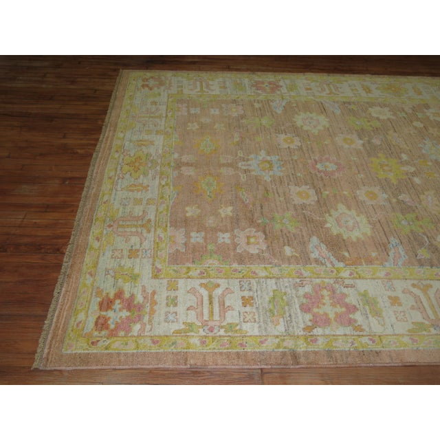 One of a kind 100 % Hand-knotted Vegetable Dyed Colorful Turkish Oushak Rug from the 20th Century.