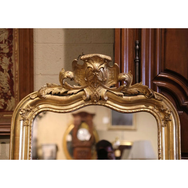 19th Century French Louis XV Carved Giltwood Mirror With Mercury Glass For Sale - Image 4 of 9