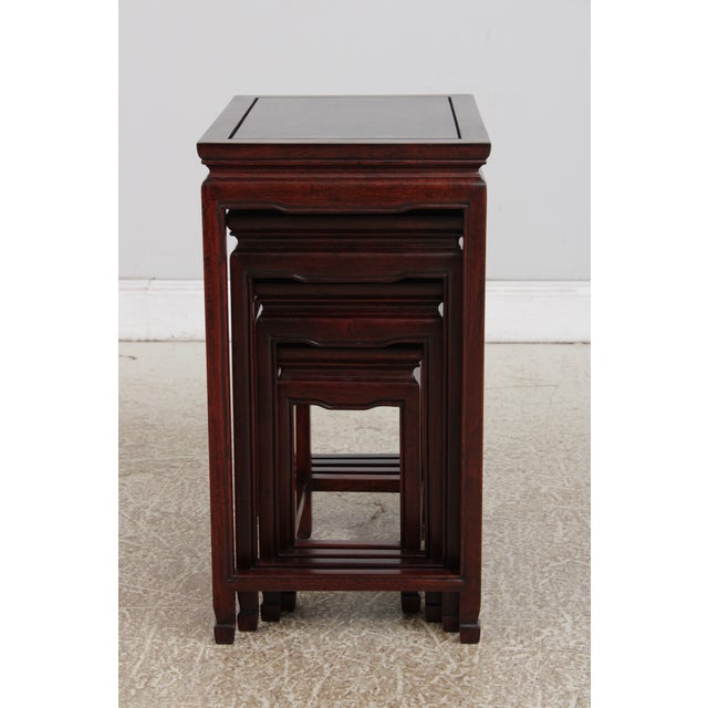Brown Vintage Chinese Rosewood 4 Stack Nesting Tables For Sale - Image 8 of 15