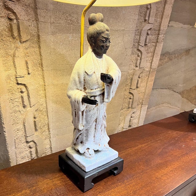 Black 1950s Marcello Fantoni Asian Figural Table Lamps Italy For Sale - Image 8 of 12