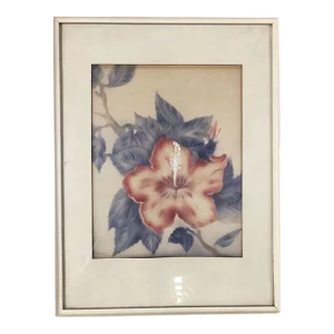 1940s Post War Red Hibiscus Airbrush Painting on Paper by Tip Freeman, Framed