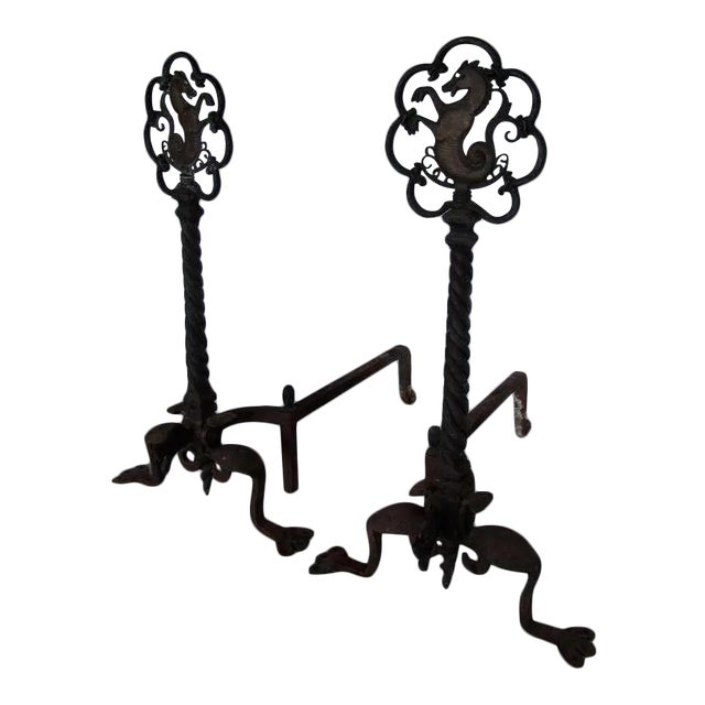 Oscar Bach Sea Horse Andirons - a Pair For Sale - Image 9 of 9