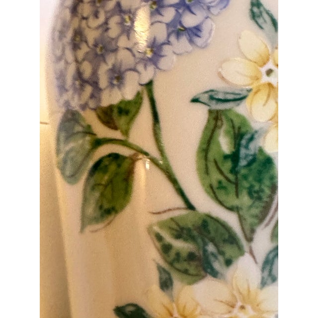 Lenox "Blue Hydrangeas" Collection Ceramic 10.5" Tall Ivory Vase Embossed Hand Painted Floral Design For Sale - Image 10 of 15