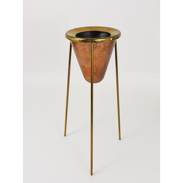 Copper & Brass Tripod Floor Ashtray attributed to Carl Auböck, Austria, 1950s For Sale - Image 3 of 18