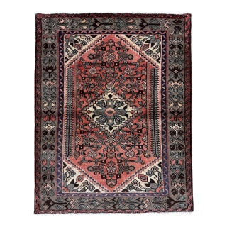 Vintage Persian Hamadan Hand-Knotted Rug 3'9" X 4'10" For Sale