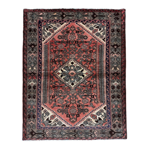 Vintage Persian Hamadan Hand-Knotted Rug 3'9" X 4'10"