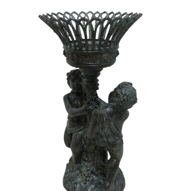 Vintage Bronze Frolicking Boys Statue Italian Regency French Urn Planter For Sale - Image 9 of 12