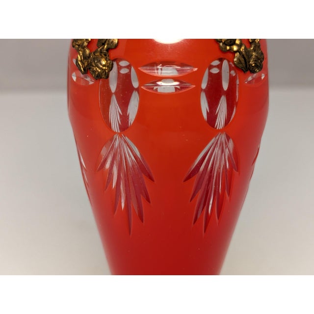 Czech Red Cut to Clear Jeweled Atomizer: Ormolu Filigree Floral Design For Sale - Image 6 of 10