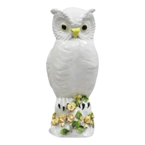 Mid 20th Century Vintage Italian Hollywood Regency Terracotta Glazed White Owl Figure Sculpture