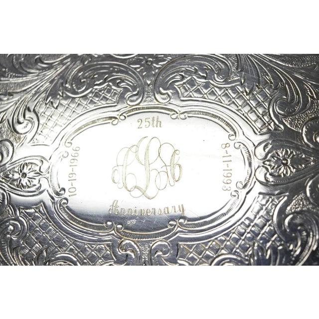 Victorian Vintage Sheffield Victorian Silver Plated Oval Platter Tray 25th Anniversary For Sale - Image 3 of 18