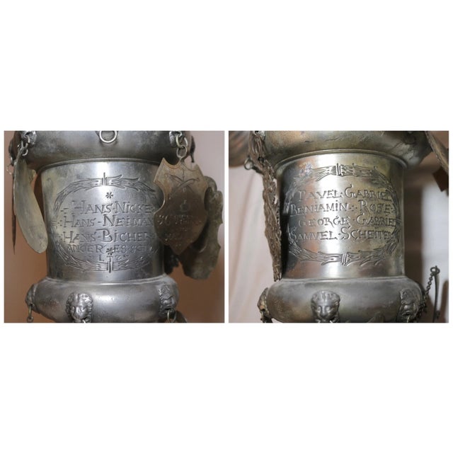 Gray Rare Large Antique 17th Century German Handmade Forged Pewter Lidded Family Urn For Sale - Image 8 of 13