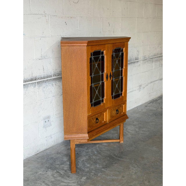 Mid-Century Modern Oak Corner Storage Cabinet With Glass Doors Danish Mid-Century Modern 1960s For Sale - Image 3 of 12