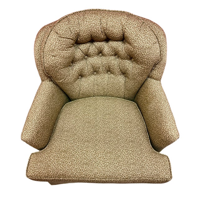 1970s Hollywood Regency Leopard Print Tufted Swivel Rocker Lounge Chair For Sale In Raleigh - Image 6 of 7