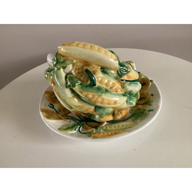 Ceramic Vintage Vegetable Shape Covered Serving Dish Featuring Corn and Peas - Made in Italy For Sale - Image 7 of 11