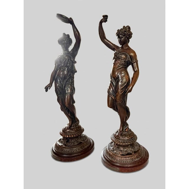 Large 20th Century Belle Époque French Female Figurines in Bronzed Metal, Set of 2 For Sale - Image 4 of 14