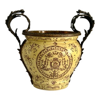 Vtg. Ceramic Urn /Planter With Ornate Bronze Ormolu For Sale