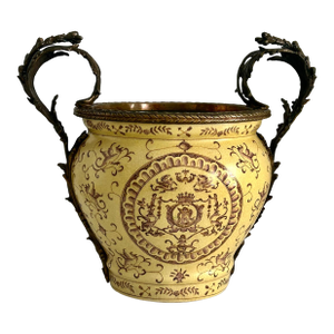 Vtg. Ceramic Urn /Planter With Ornate Bronze Ormolu