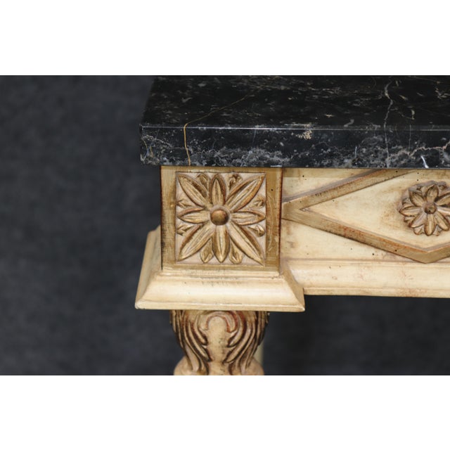 Louis XVI Style Distressed Painted and Gilt Marble Top Console Table For Sale - Image 10 of 13