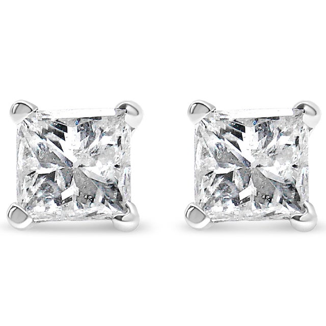 Elegant and timeless, these beautiful 14k white gold studs feature classic princess-cut diamonds in a stunning 4-prong...