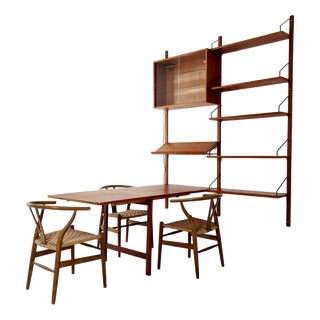 Large Mid-Century Danish Teak Wall Unit with Showcase and Dining Table or Desk by Poul Cadovius for Cado, Denmark, 1960s For Sale