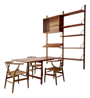 Large Mid-Century Danish Teak Wall Unit with Showcase and Dining Table or Desk by Poul Cadovius for Cado, Denmark, 1960s
