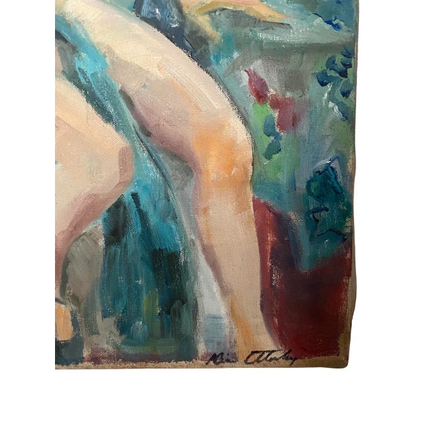 Vintage Oil Painting on Canvas of Female Nude, Signed Diane Ottenberg Circa 1950. Signed on both the front and back of...