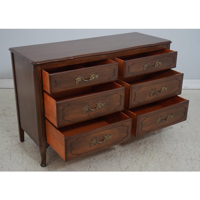 French Country Vintage French Country Walnut Finish Low Dresser For Sale - Image 3 of 17