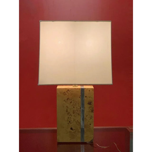 1970s Mid-Century Italian Poplar Briar and Chrome Table Lamp by Tommaso Barbi, 1970s For Sale - Image 5 of 18