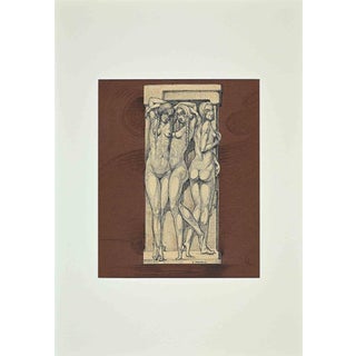 G. Mammoli, Nude Caryatids, Early 20th Century, Pencil on Paper For Sale