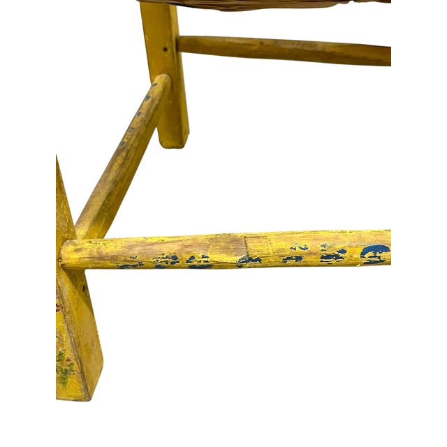 Early 20th Century Yellow Hand-Painted Rancho Monterey Mexican Folk Art Child’s Chair With Woven Rush Seat For Sale - Image 10 of 14