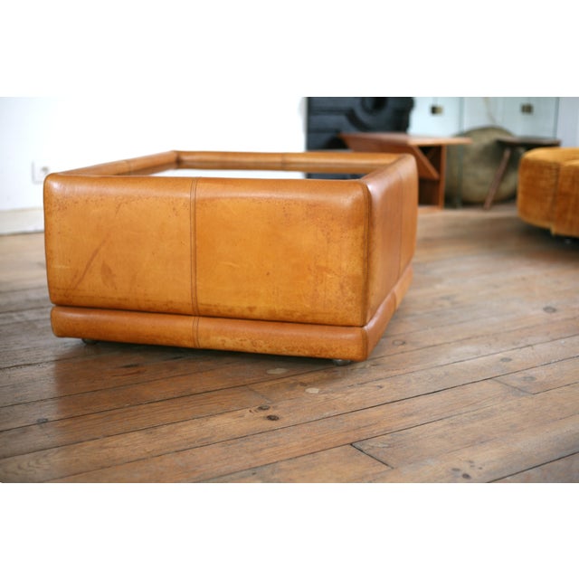 Animal Skin Vintage Coffee Table in Leather and Black Glass, 1970s For Sale - Image 7 of 16