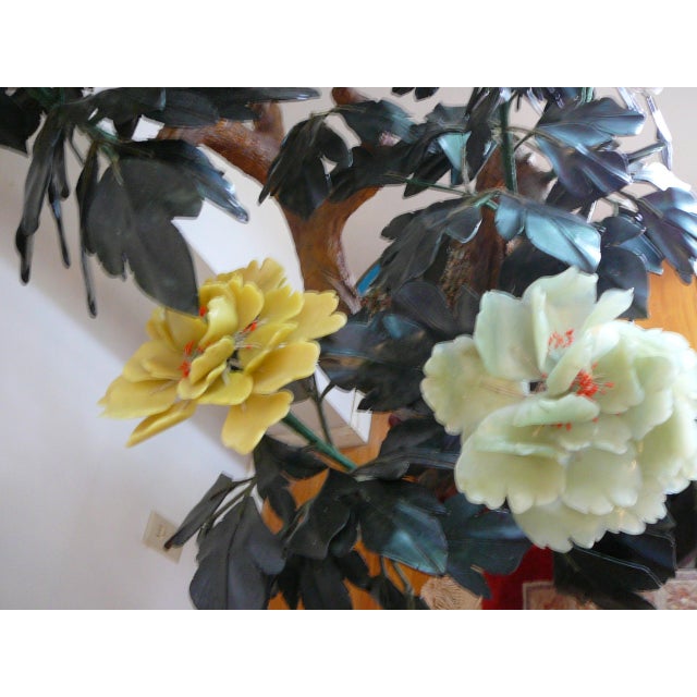 Life-Size Jade Carnelian Quartz Tree in Cloisonne Pot - 12 Flowers For Sale - Image 4 of 9